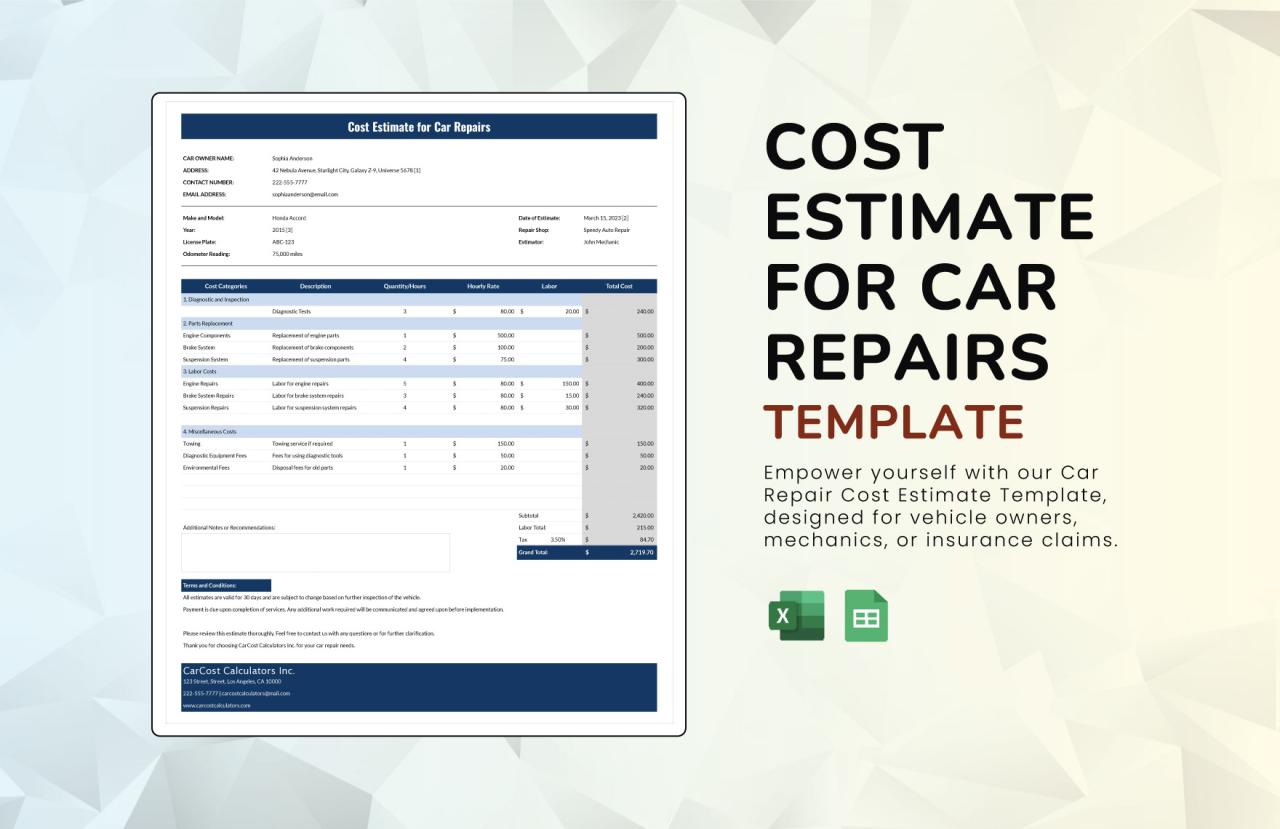 Vehicle Repair Estimate Template Auto Repair Estimate Forms Vehicle Repair Estimate Template Auto Repair Estimate Forms